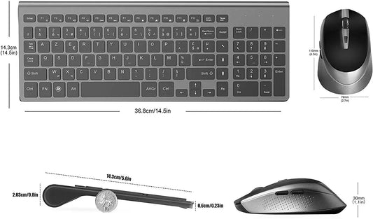 AZERTY--French Layout Wireless Keyboard And Mouse, Ergonomic Design, With Full-Size Numeric Keys.2400 DPI Stable Connection。Gray