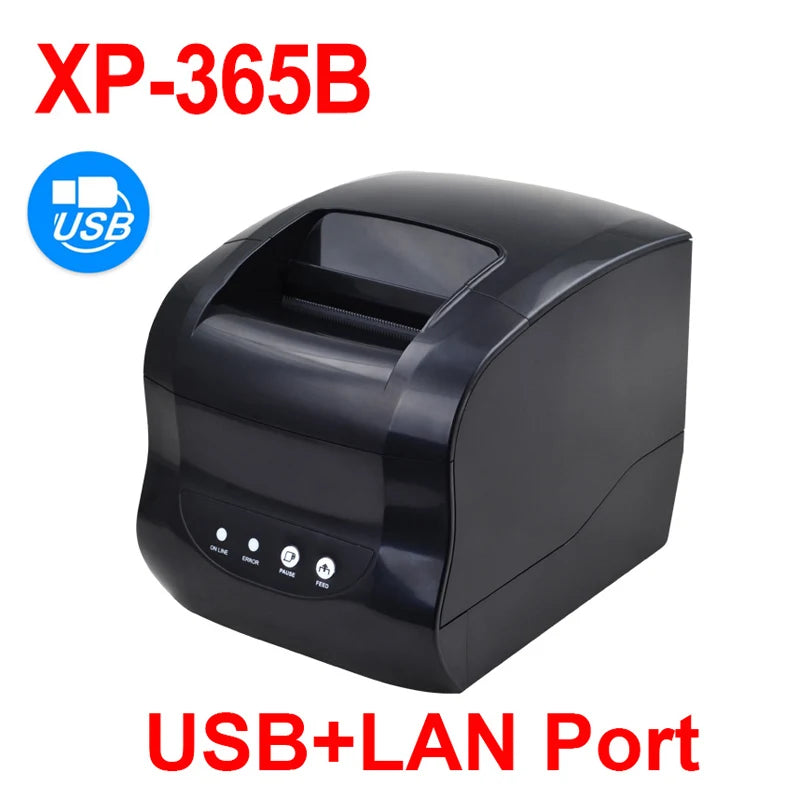 Xprinter 365B Thermal Label Printer Barcode Sticker Receipt Printer Support 20-80mm 2 In 1 Print Machine for Android iOS Windows