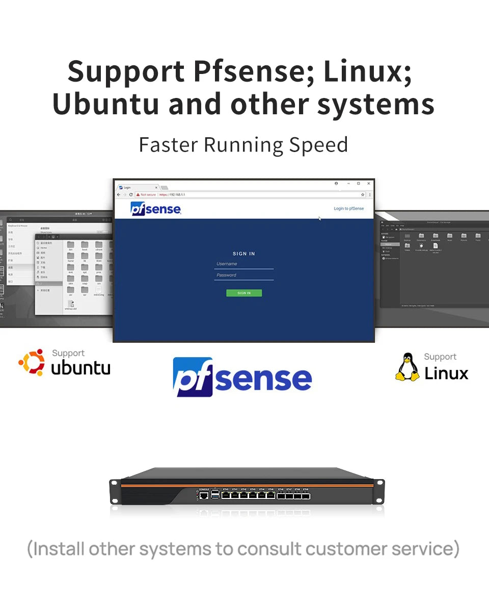 Firewall Hardware VPN Firewall Appliance 6 x LAN 4 x 10G SFP Intel C3758 C3958 1U Server OPNsense C3808 Mini PC VGA Windows11