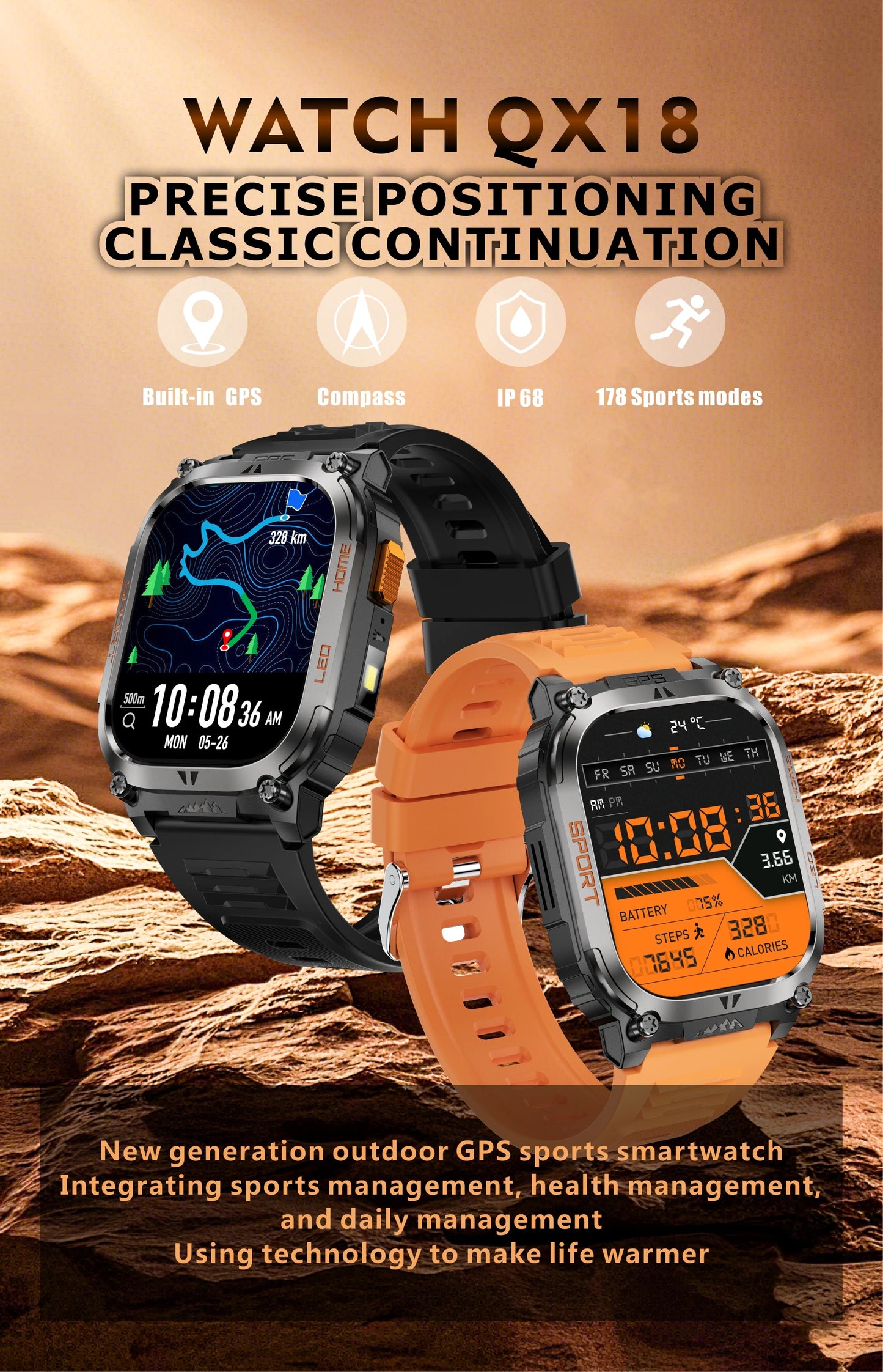 New GPS Tracking Smart Watch LED Flashlight 2.01inch HD Screen Compass BT Call Waterproof Sport Smartwatch For Android iOS