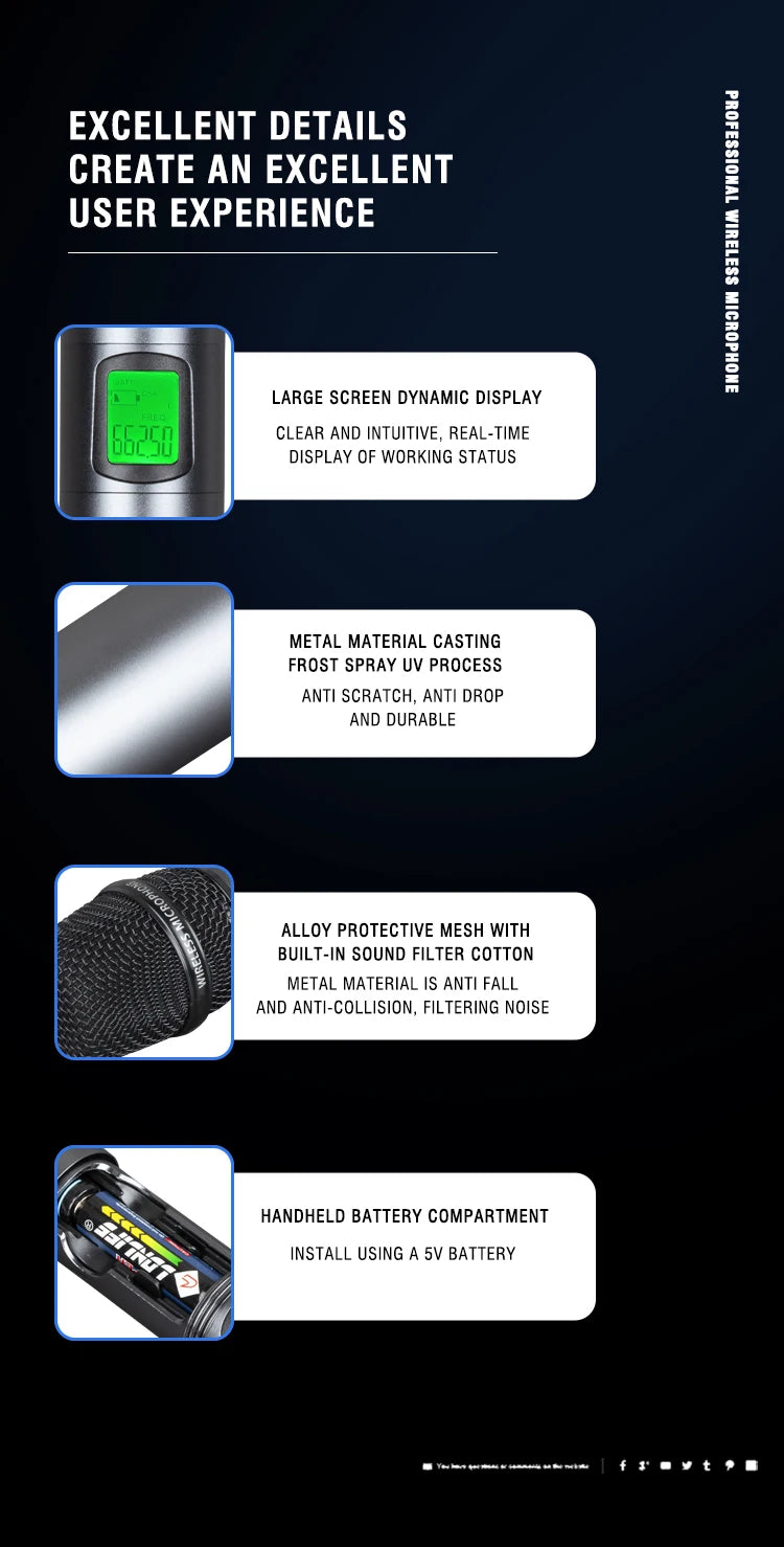 UHF Professional Wireless Microphone 2-channel Metal Handheld  Karaoke Singing Stage Wedding Performance Conference Microphone