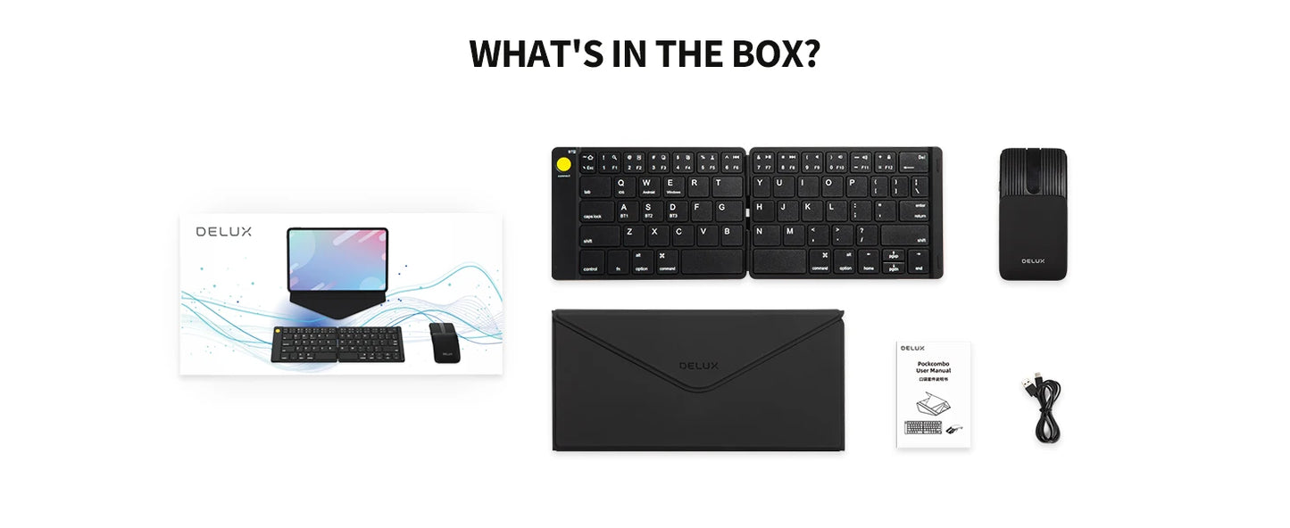 Delux Folding Keyboard Mouse Set Wireless Ultra Slim Portable Silent Kit Multi-Device Support For Windows Android IOS System
