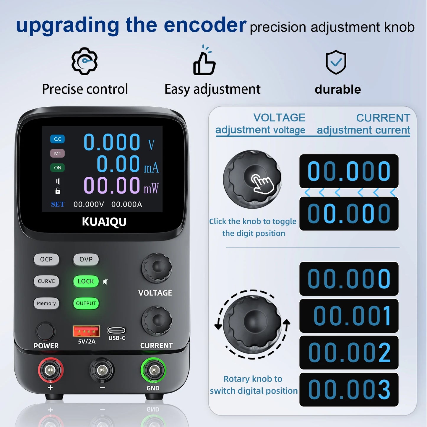 KUAIQU 5 Digits Programmable Adjustable Power Supply 30V 10A,Battery Simulation Tester,Real time Curve Display Voltage Current