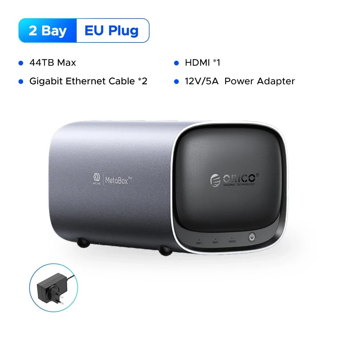 ORICO 2/5 Bay NAS MetaBox Home Storage 3.5" Type-C Network Attached Storage Support Remote Access Share Data Private Cloud