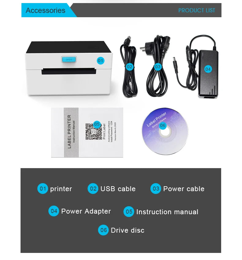 4inch Thermal Shipping Label Printer 9220USB/Bluetooth Compatible with Windows/Mac Barcode Label Printer 100*100/150mm