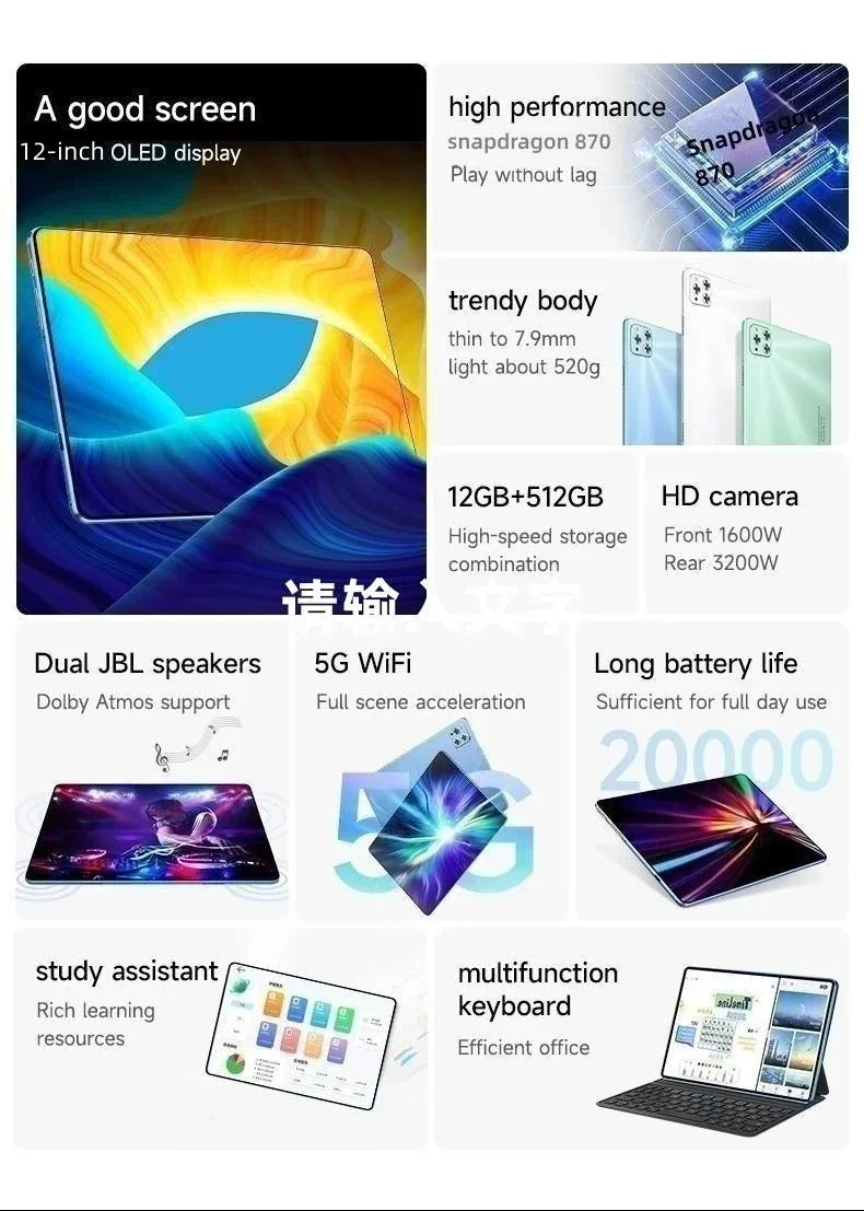 Original Tablet iPad Air Pro 12 Inch 22GB RAM 2TB ROM tablet Android 14 Core Pad Tablet PC Phone Dual Wifi tablette android 태블