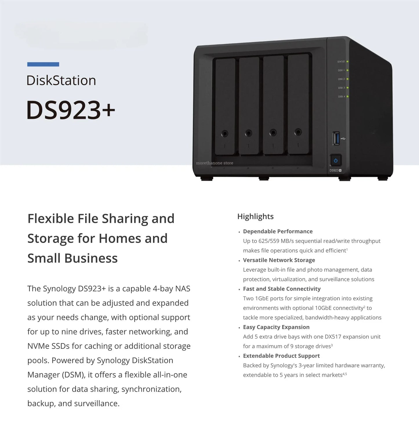 Synology DS923+(8GB Synology Ram) 4-Bay Diskstation NAS Enclosure Network Cloud Storage Server （Diskless）