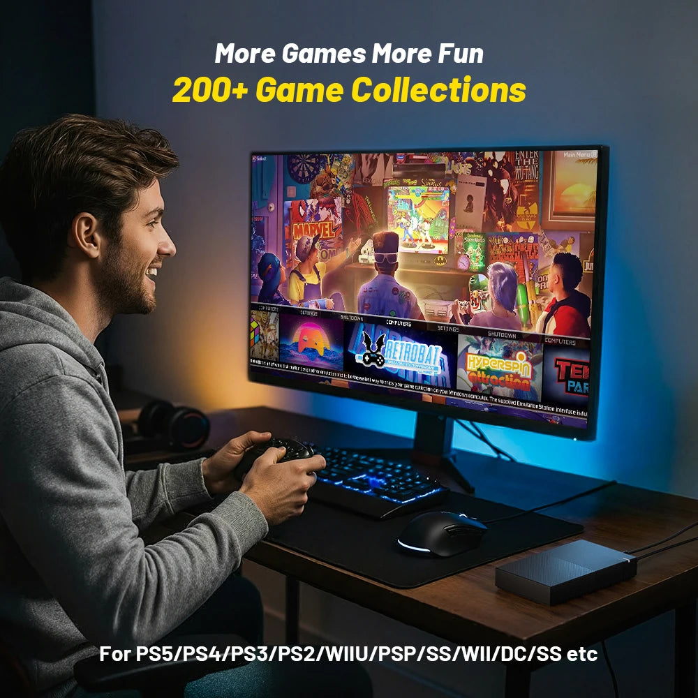 4TB Gaming HDD 75000+ Retro Vidoe Game WIIth Hyperspin Retrobat Launchbox  Playnite WIIth  For PS5/PS4/PS3/PS2/PSP/DC