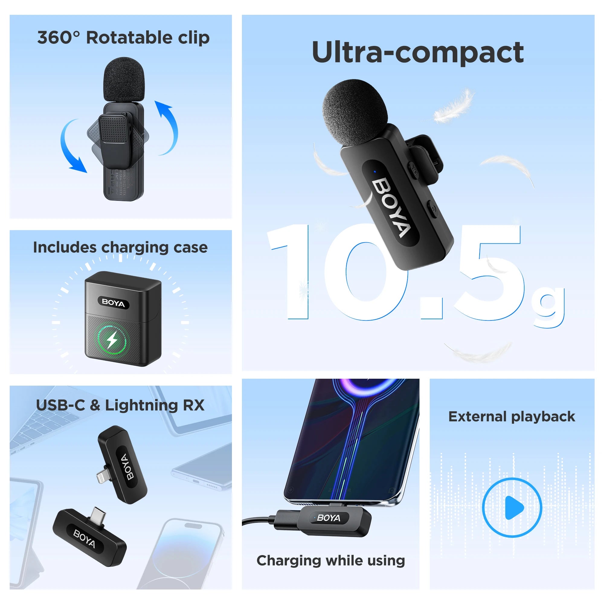 BOYA V3 Professional Wireless Lavalier Microphone Kit Compatible with Android and DJI Pocket 3 Type-C USB-C livestreaming, vlog