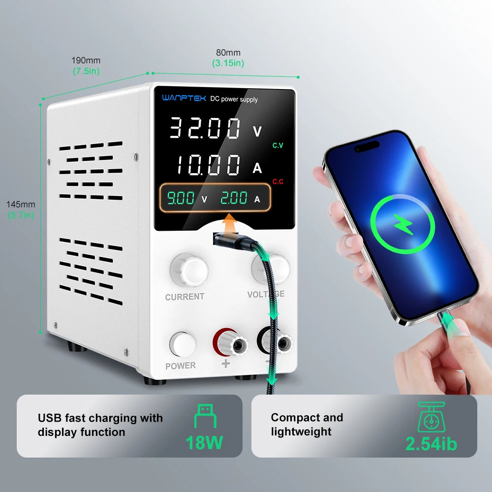 Wanptek DC Lab Power Supply 30V 60V 120V Adjustable Voltage Regulator Preset Voltage Current Dual Input Voltage 220V/110V