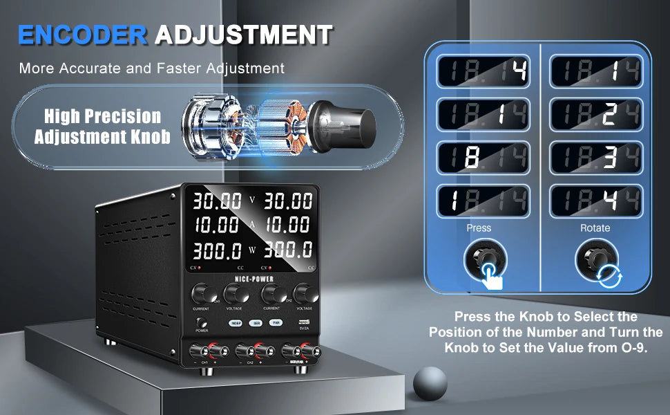 30V 10A DC Power Supply Adjustable Digit Display Dual Channel Lab Power Supplies Voltage Regulator Multiple Output 120V3A 60V5A