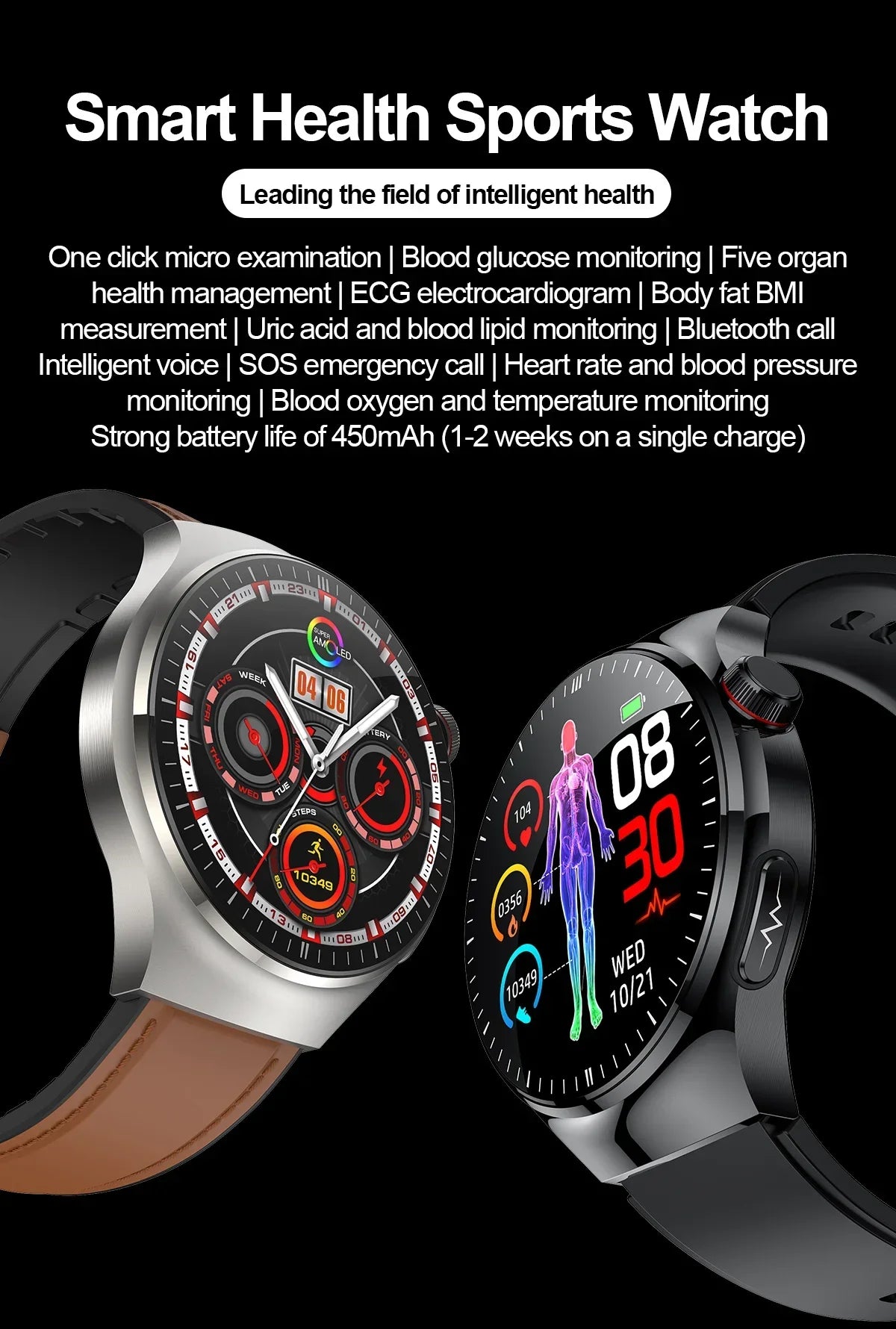 Xiaomi New Medical Grade Smart Watch Blood Sugar Blood Lipid Uric Acid ECG+PPG Body Temperature Bluetooth Call Health Smartwatch