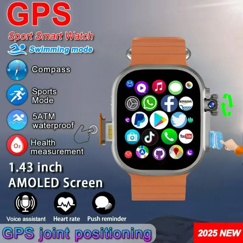 DW100 Pro 2.29-inch Amoled Smartwatch GPS WIFI With Fingerprint Screen Unlock 8MP Function Rotating Camera High-end