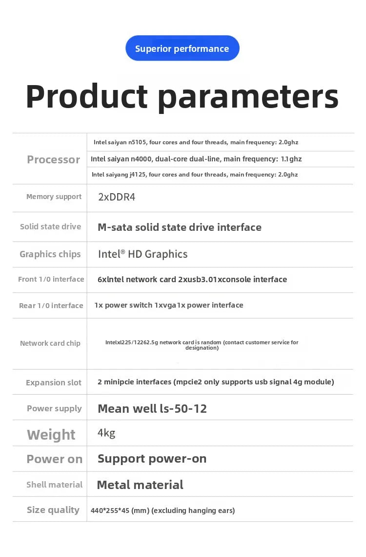 J4125 Celeron quad-core 6 network port 1U rack-mounted industrial computer firewall N5105 server 11th generation multi-network