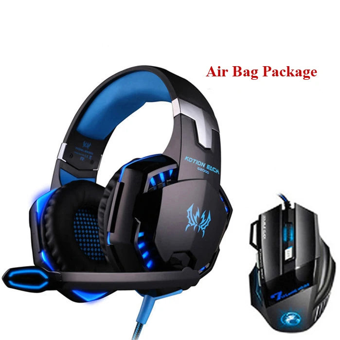 Combination G2000 Gaming Headphones with Microphone Stereo Led Headset + Gaming Mouse for PC Gamer PS4 Notebook Laptop Xbox One