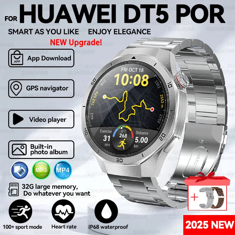 For HUAWEI GT 5 Pro 2025 New SmartWatches 32Gb Memory MP3&MP4 APP Download AGPS Navigation map Bluetooth call NFC SmartBracelet