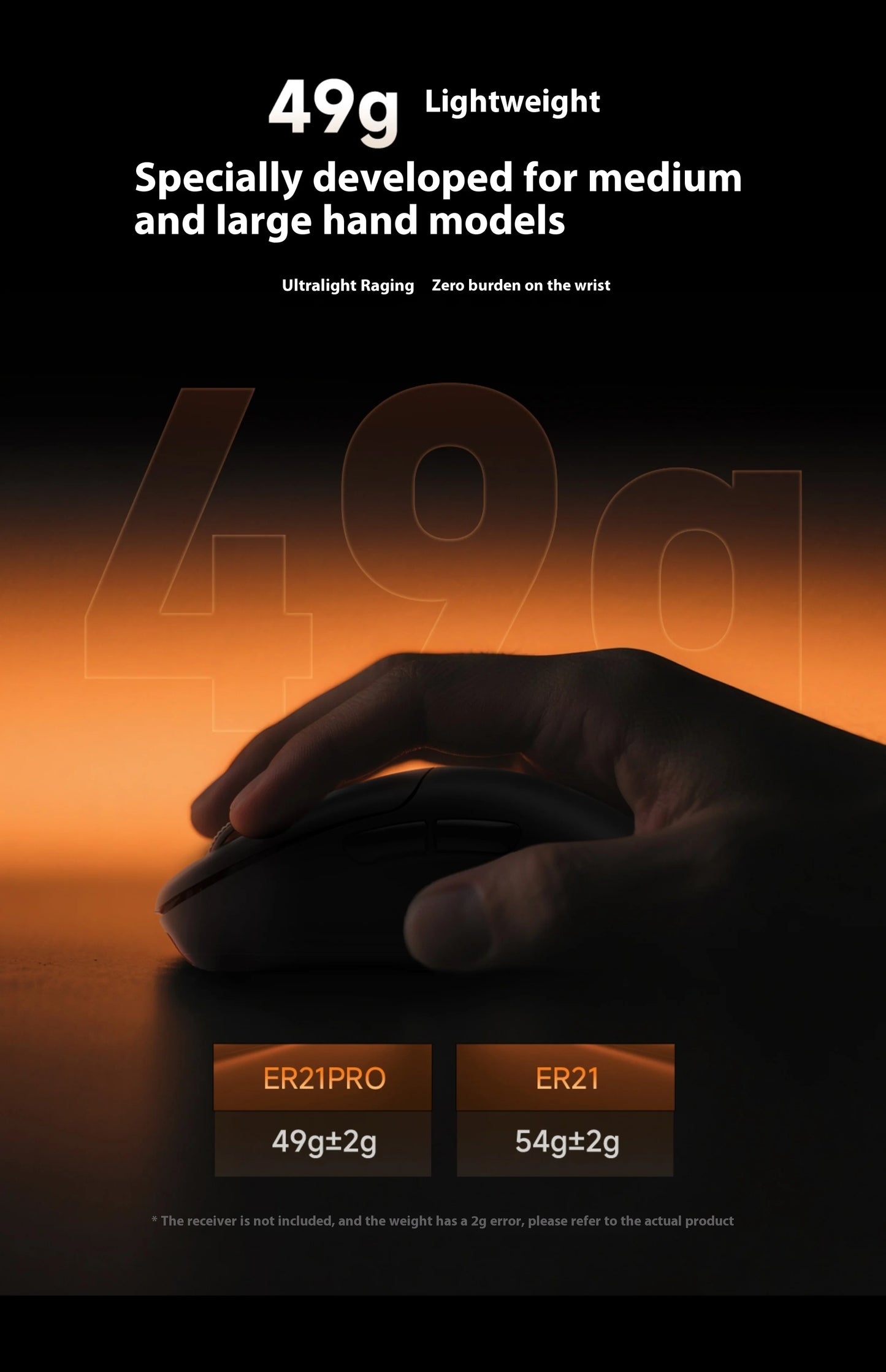 Rawm Er21 Pro Wired Gaming Mouse 2-Mode 2.4g 8k Polling Rate Paw3950 Sensor Nordic52840 Lightweight 49g Ergonomic For Gamers