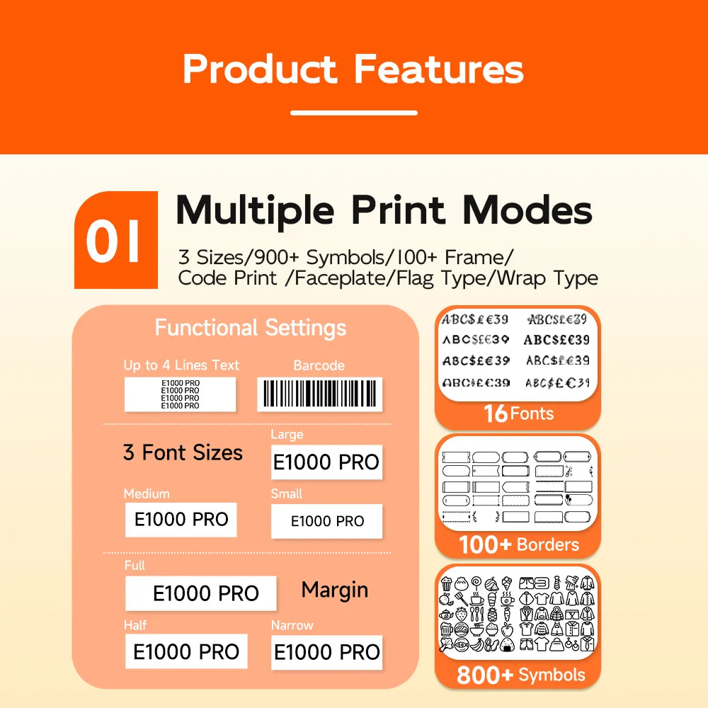 E1000 PRO Portable Label Printer 203dpi Compatible for Brother TZe231 HSE231 FX231 6-12mm Label Maker Machine Industrial Labeler