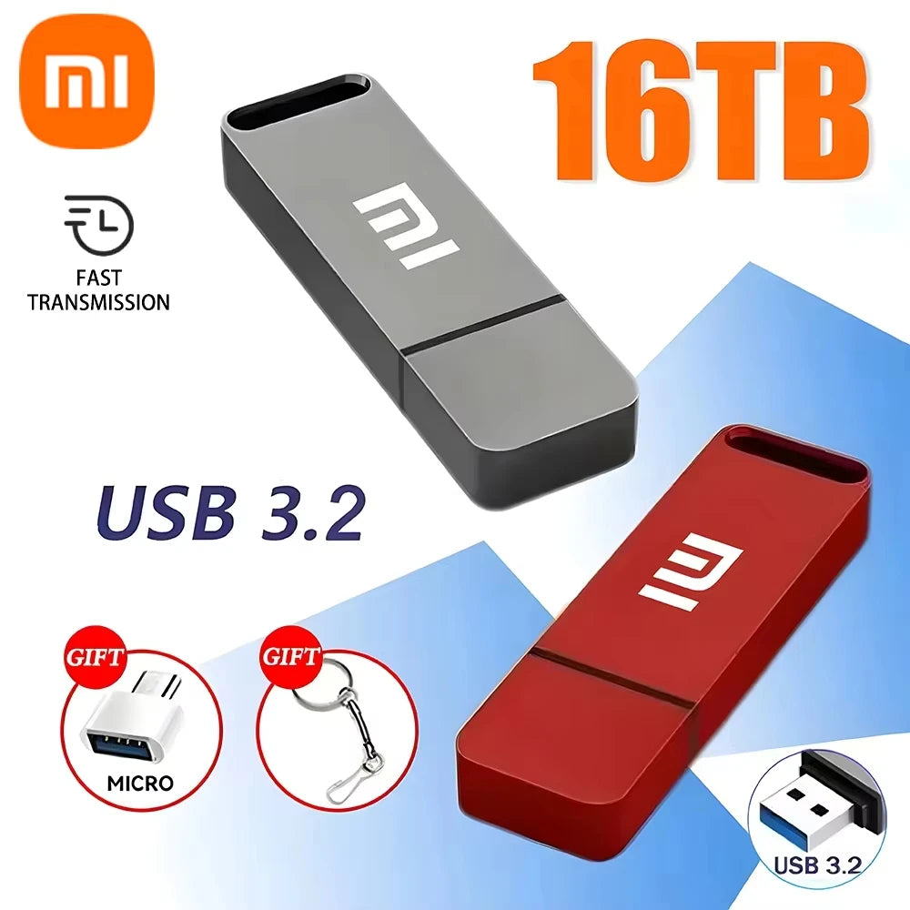 Xiaomi USB 3.2 16TB Flash Drive High Speed Transfer Metal Type C U Flash SSD Portable Mini Flash Drive Memory Waterproof U Drive