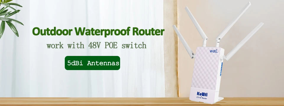 KuWFi 1200Mbps CAT6 Wifi Router Dual Band 2.4G&5G 4G Router Access Point CPE 4 Antenna Hotspot Network Adapter for IP Camera