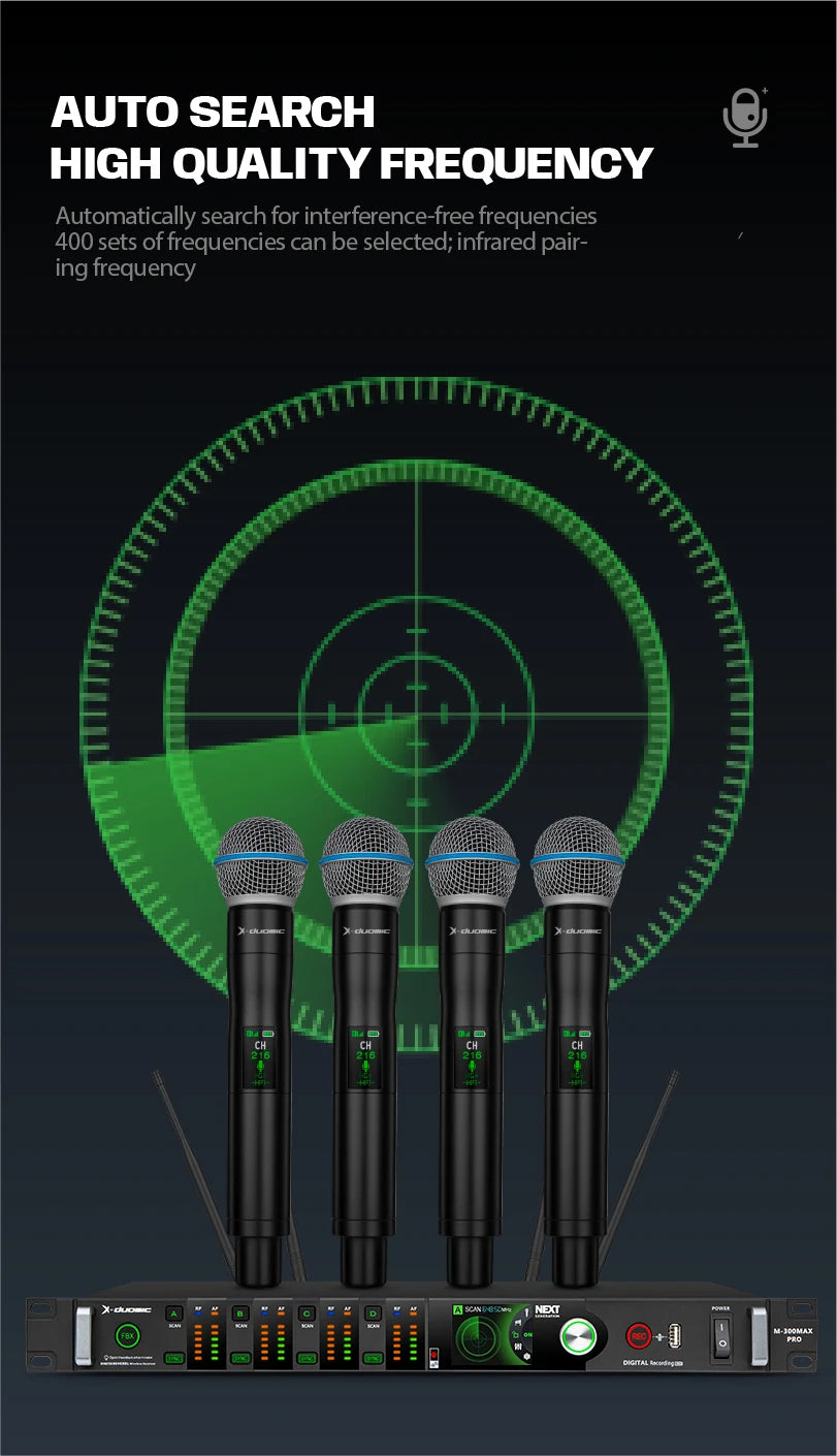 X-DUOMIC M300PRO true diversity one to four wireless microphone professional stage performance balanced reverb anti-howling
