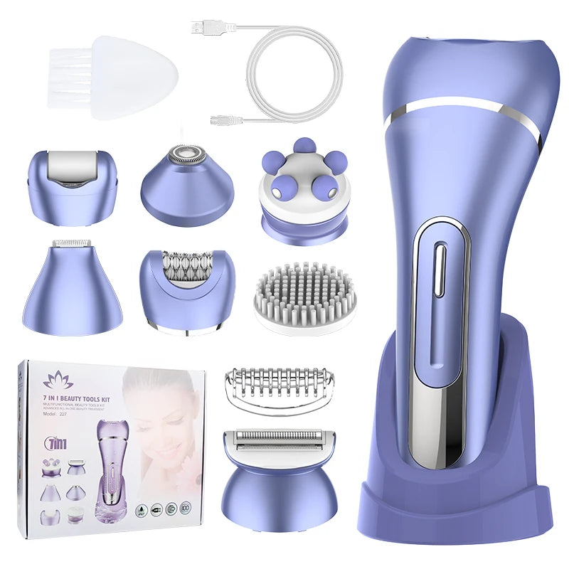 RESUXI 227 Women's 7-in-1 Multifunction Electric Epilator Shaver Bikini Legs Underarm Public Trimmer with Charging Base