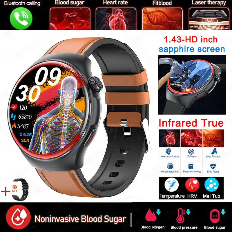 Medical Grade Non invasive Blood Glucose HRV Detection Smart Watch NFC HD Bluetooth call Smart watch Man Woman