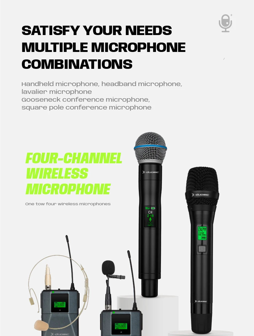 X-DUOMIC M300PRO true diversity one to four wireless microphone professional stage performance balanced reverb anti-howling