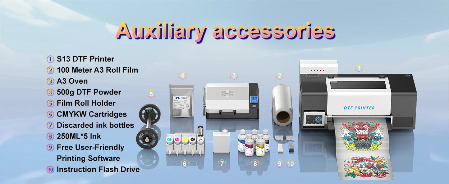 A3 DTF Printer with Powder Shaker 13Inch Direct to Film Printer for Epson XP600 T-Shirt Printing Machine DTF Printer for Clothes