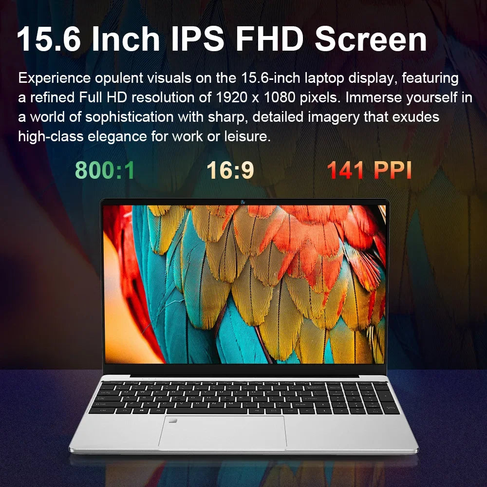 N5095 15.6" Laptop, Up to 32GB RAM 2TB Windows 10/11 Pro, Black backlit English Russian keyboard Portable Notebook