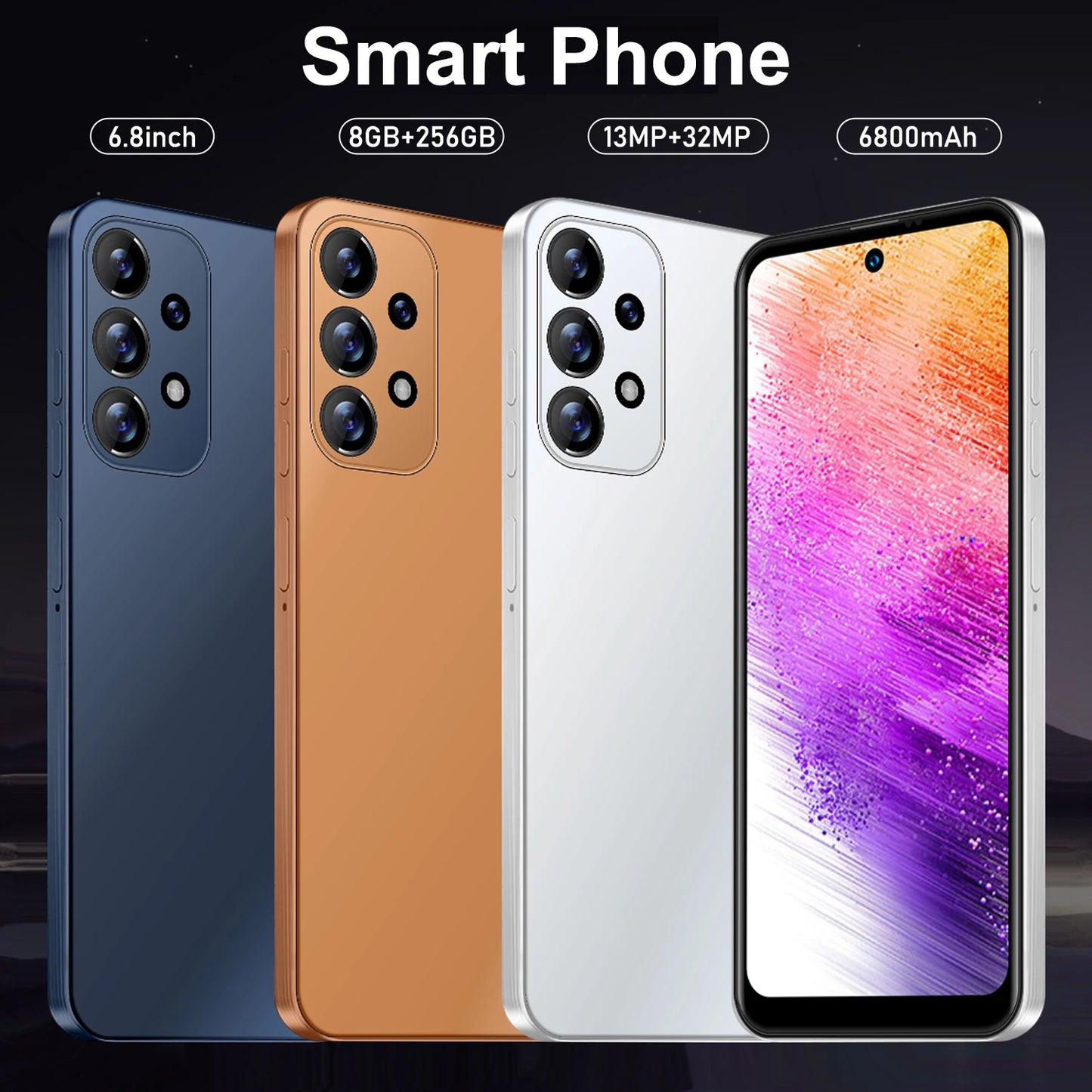 A73 Phone,Smartphone Android,6.8 inch,8GB RAM,256GB ROM,Dual SIM,Mobile phone,Google Play Store,13+32MP,6800mAh,Cellphones