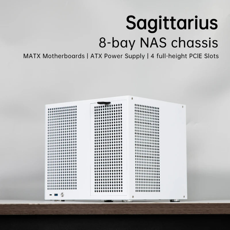 Sagittarius 8-bay NAS Chassis Case, Supports MATX Motherboards | ATX Power Supply | Four Full-height PCIE Slots | Volume 21.8L