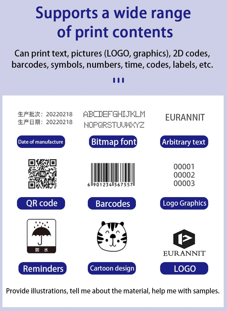 EURANNIT E19 12.7mm Portable Printer Handheld Thermal Inkjet Printer Portable Expire Date Counter QR Barcode Logo Coding Machine