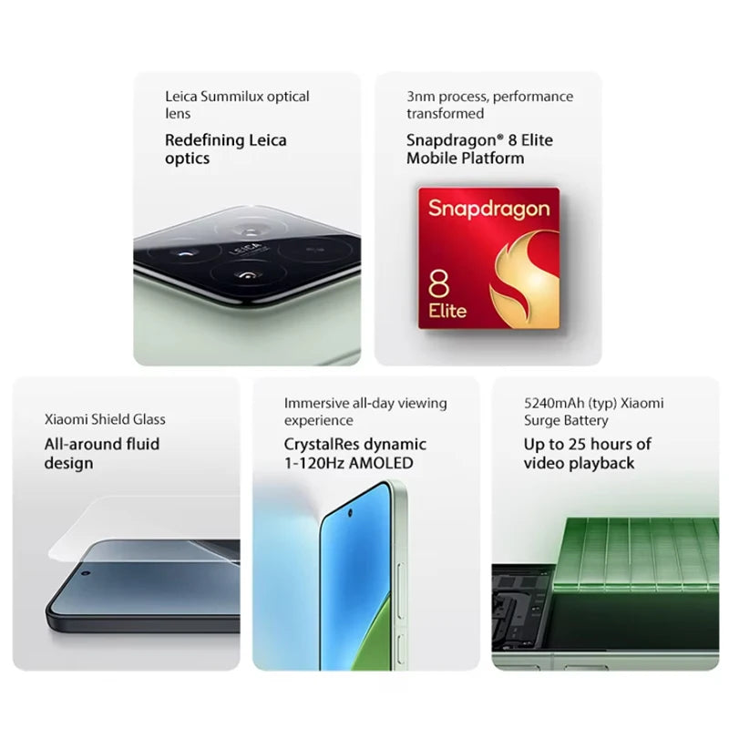 CN Global ROM Xiaomi 15 256GB/512GB Snapdragon 8 Elite 6.36”1.5k OLED Screen 5400mAh Battery 90W Wired Charge 50MP+32MP Camera