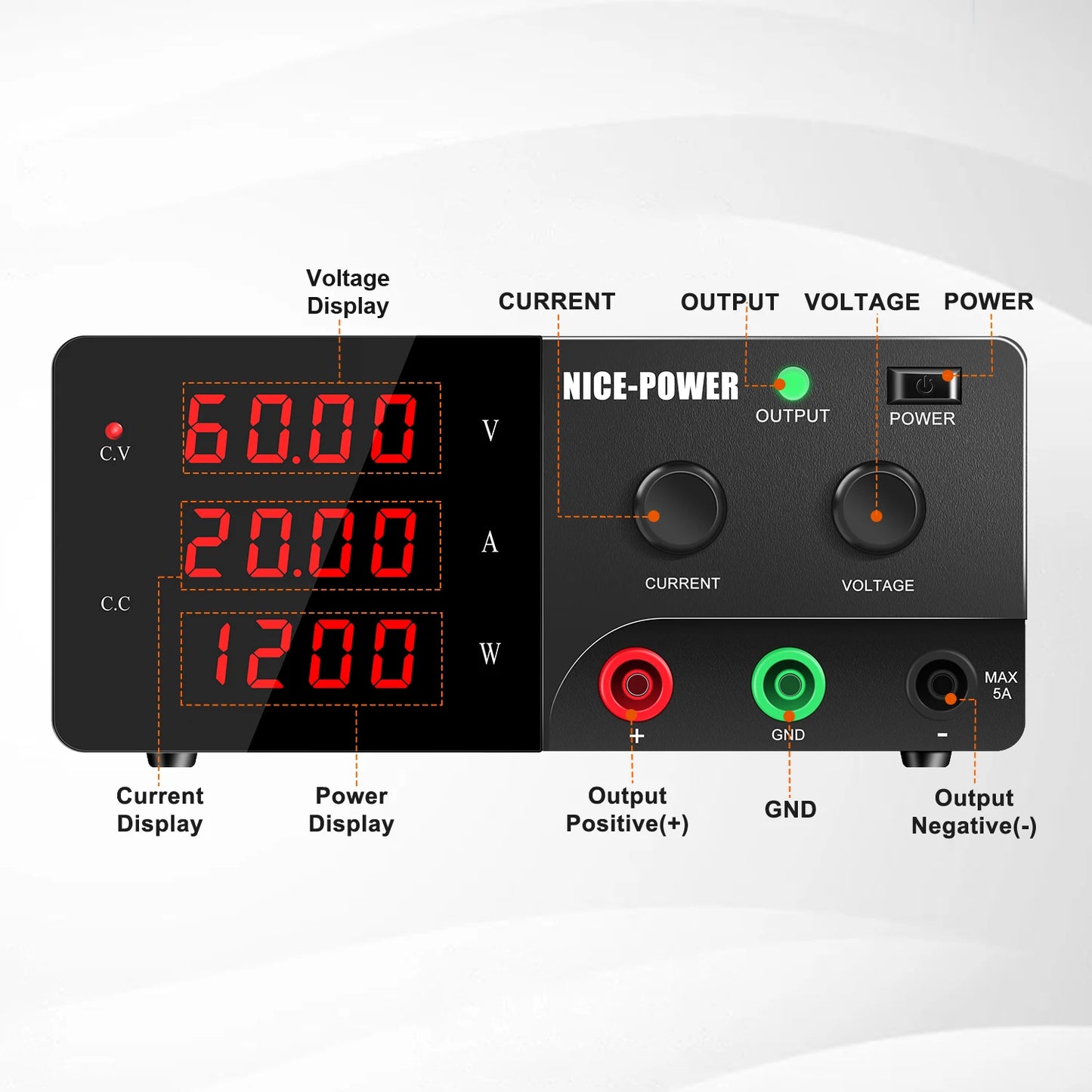 NICE-POWER 1200W 3000W DC Adjustable Power Supply Lab Bench Source 30V 60V 100V 200V 300V10A 30A 60A 80A 100A Voltage Regulator