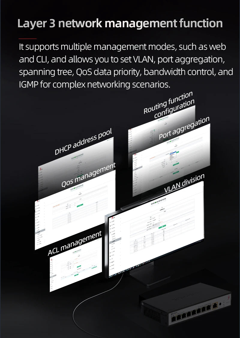 XikeStor 8-Port 10G RJ45 L3 Managed  with Fan Support 1G/2.5G/10G DHCP/VLAN/Port Aggregation/Routing Function
