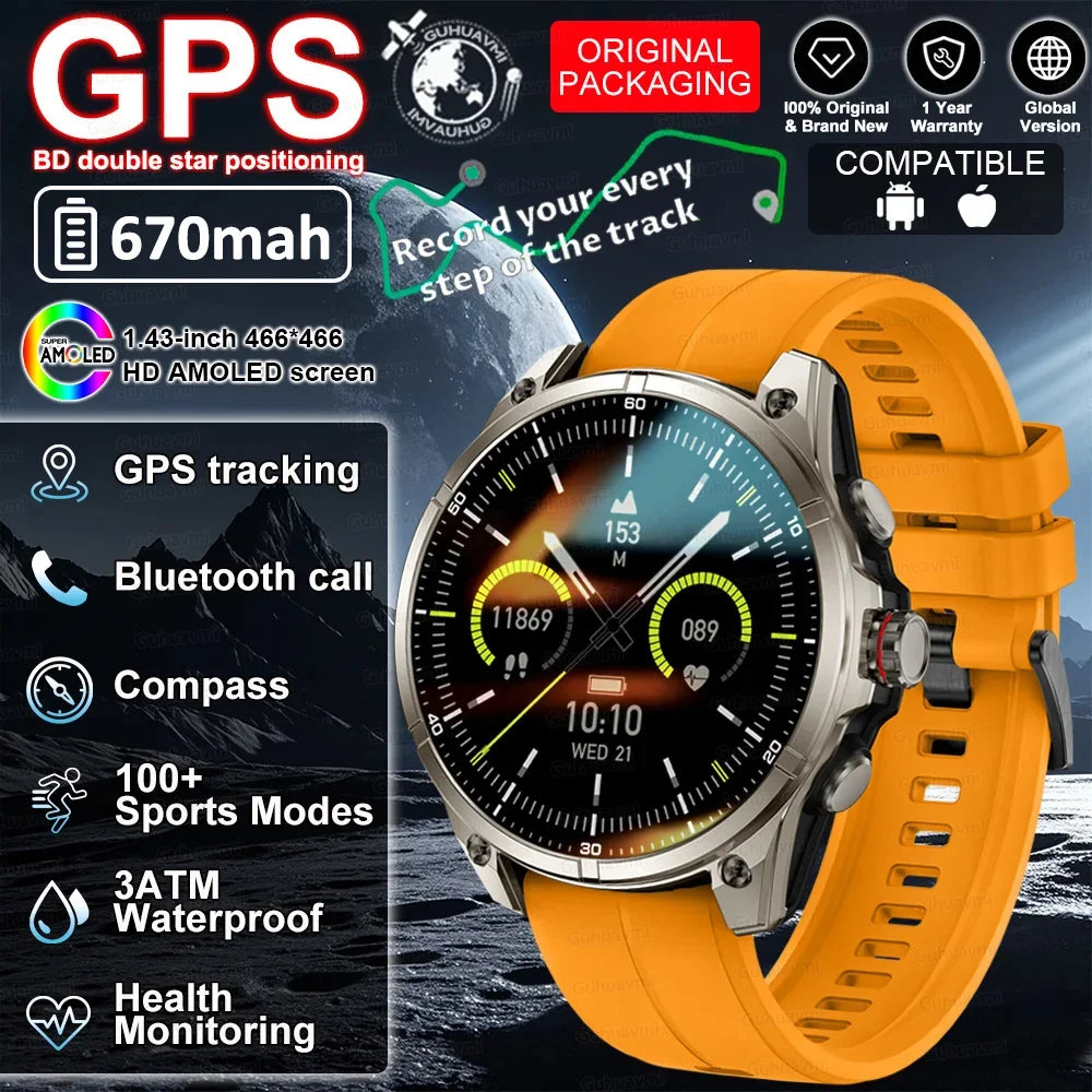 New GUHAUVMI GPS 670mAh Large Battery Durable Adult Smart Watch GPS Compass Altimeter Waterproof BT Call Sports Smartwatch Men