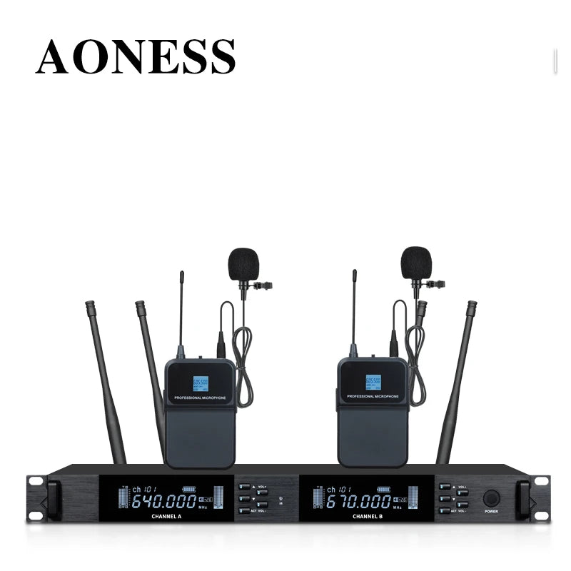 UHF Professional Wireless Microphone 2-channel Metal Handheld  Karaoke Singing Stage Wedding Performance Conference Microphone