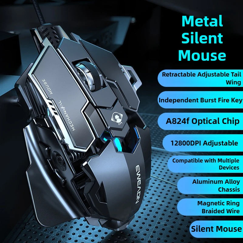 MK500 RGB Backlight Wired Mechanical Mouse 12800DPI Adjustable Macro Programming E-Sport Ergonomic Gaming Mouse For PC Laptop