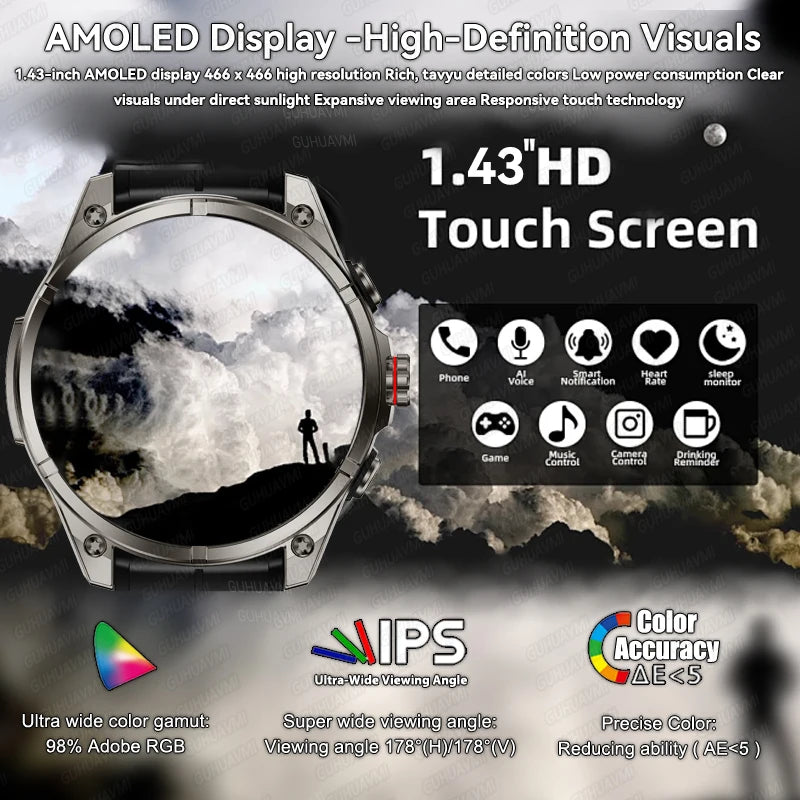 New GUHAUVMI GPS 670mAh Large Battery Durable Adult Smart Watch GPS Compass Altimeter Waterproof BT Call Sports Smartwatch Men