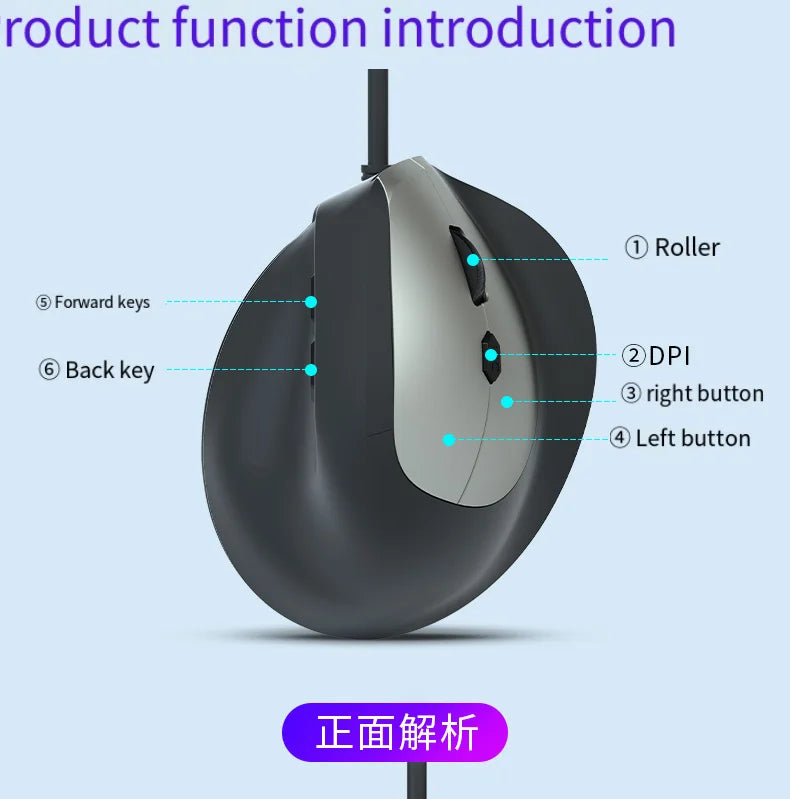 Wired Right Hand Vertical RGB Mouse Ergonomic Gaming Mouse 1600DPI USB Optical Wrist Healthy Mause for PC Computer