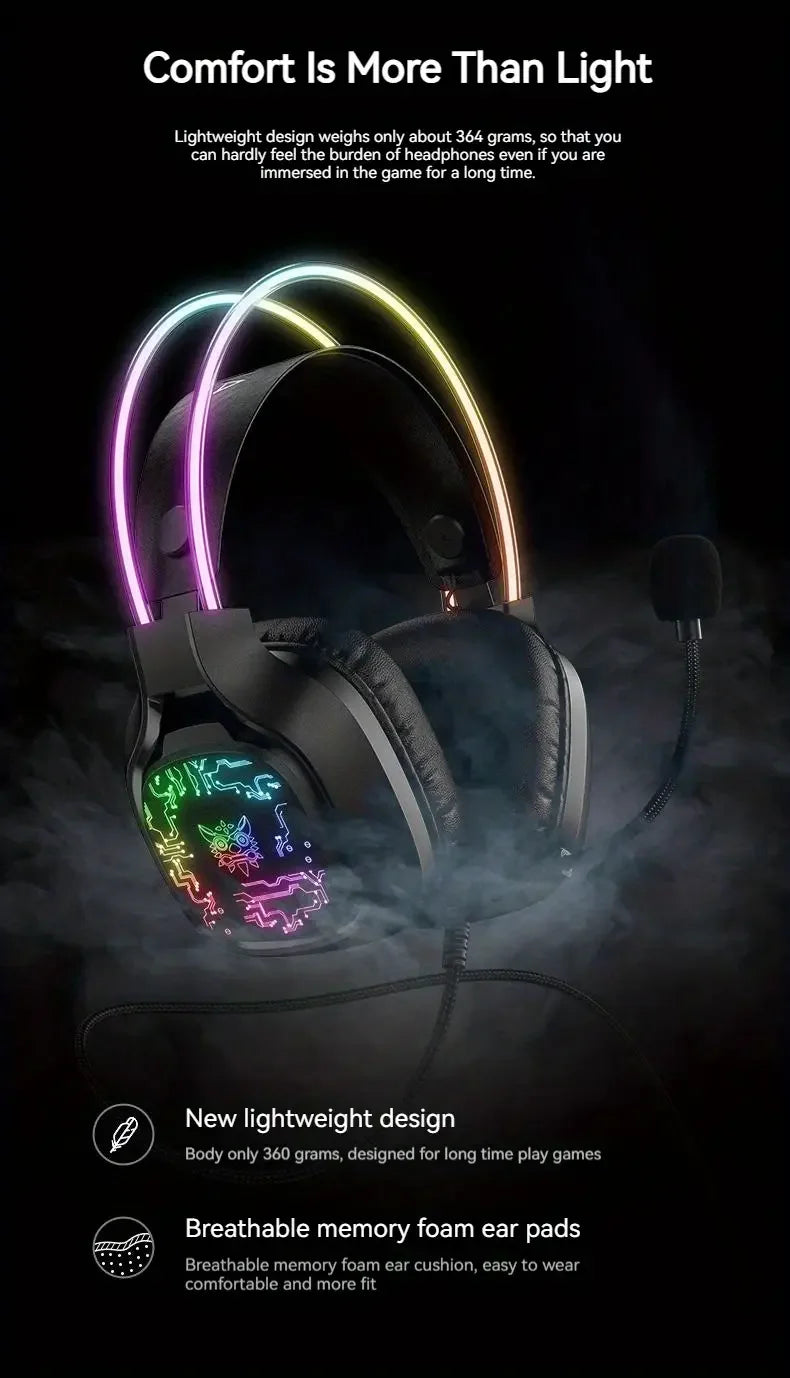 ONIKUMA X22 Gaming Headset RGB Dynamic Lighting Wired Over-Ear Adjustable Headphones With Mic 50MM For PC PS4 Xbox PS5 Gift