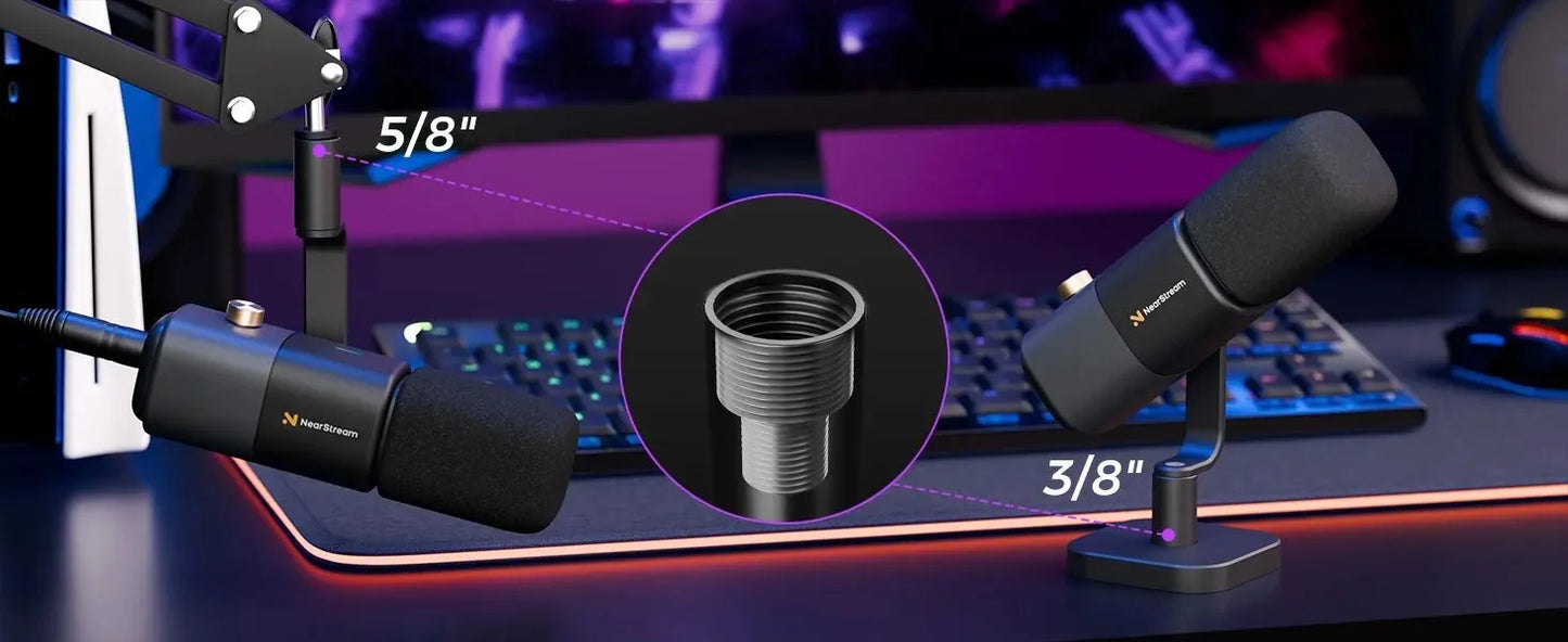 NearStream Condenser USB XLR Microphone Desktop Plug-and-Play Professional Mic pc for Gaming Streaming podcast studio Recording