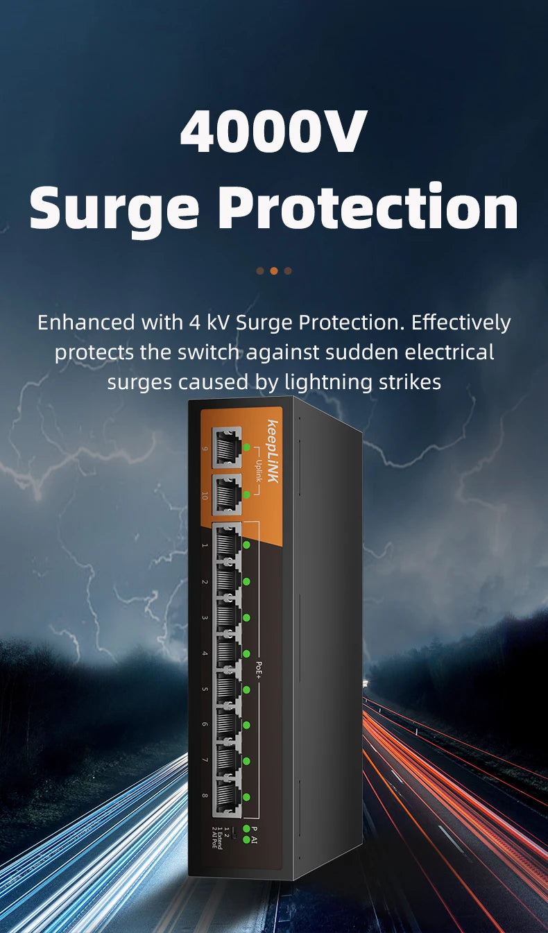 KeepLiNK 10-Port Gigabit Switch with 8-PoE and 2-RJ45 for Uplink Unmanaged Plug and Play