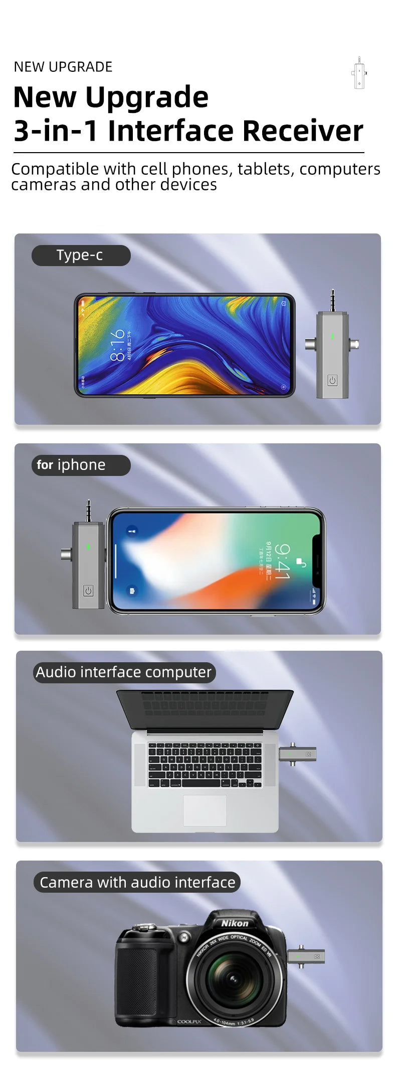 4 In 1 Lavalier Wireless Microphone Noise Reduction Professional Mic for Mobile Phone Camera Speaker Computer Live