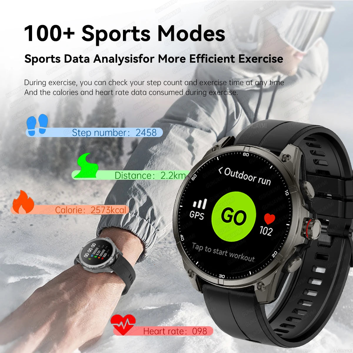 New GUHAUVMI GPS 670mAh Large Battery Durable Adult Smart Watch GPS Compass Altimeter Waterproof BT Call Sports Smartwatch Men