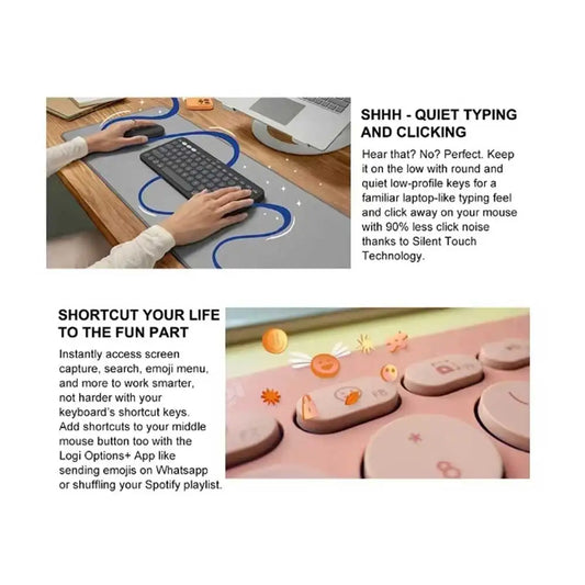 Logitech PEBBLE 2 COMBO Wireless Keyboard Mouse Combos Set Home Office Quiet Mouse Keyboard For Windows Pad Android IOS