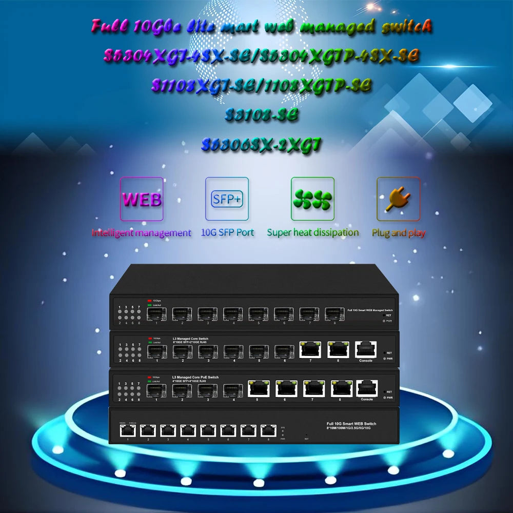 8 ports 10Gbe  switch|multi-gigabit web managed switch|POE or NON ,100/1000/10000M are adaptive