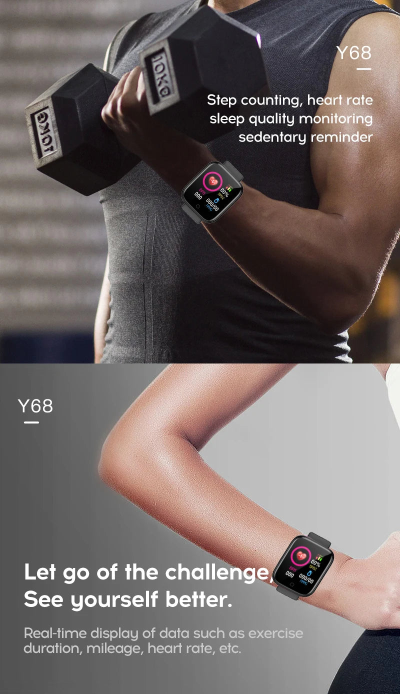 Y68 Smart Watch For Women Men Wristwatch bands BT Connected Phone Player Music Fitness Sport Bracelet Sleep Monitor d20 Watches
