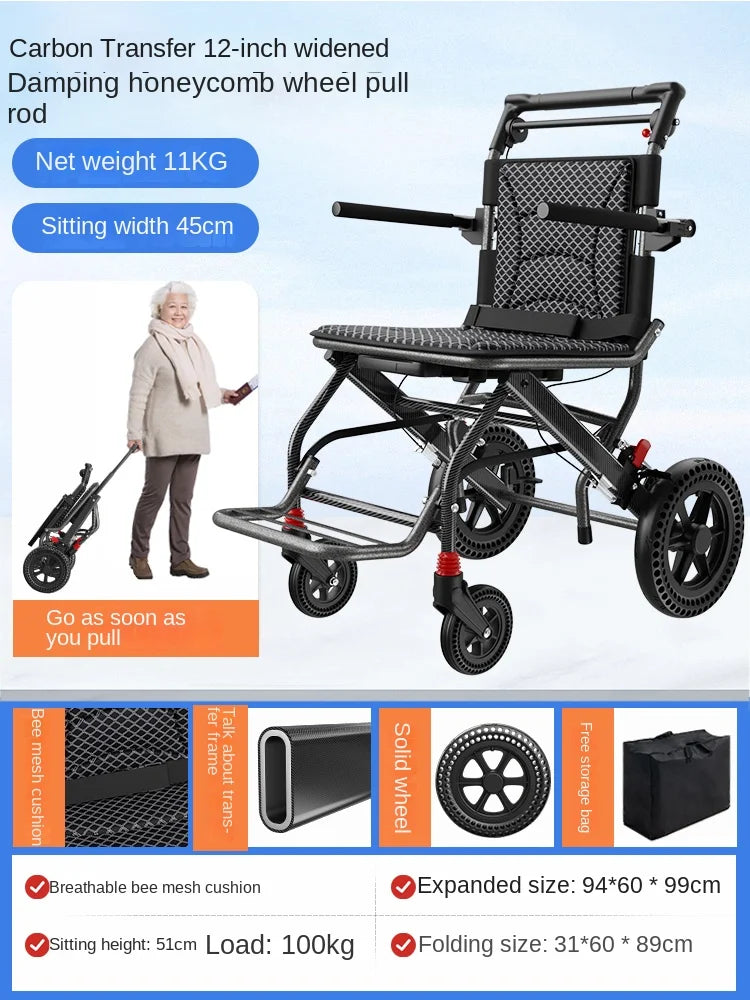 Airplane travel wheelchair rolling chair 7.8kg portable folding  safe  simple walking stick  elderly hand brake